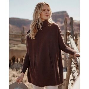 Garnet Hill Women Turtleneck Sweater XS Brown Wool Cashmere Blend Oversize Tunic